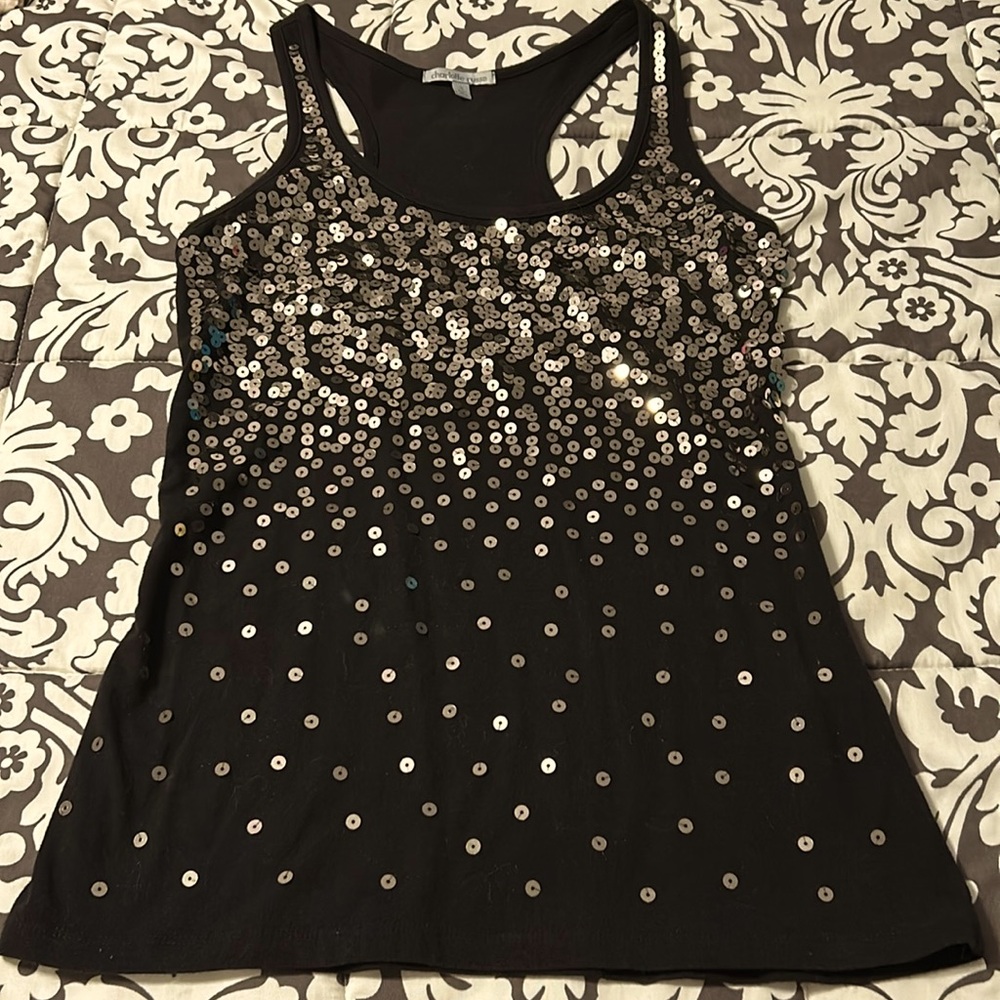 Charolette Russe black tank top with gold sequins size small